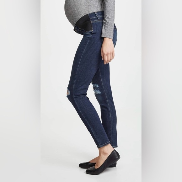 Paige Verdugo Ankle Distressed Dark Wash Maternity Jean - Size 24 - Picture 4 of 11